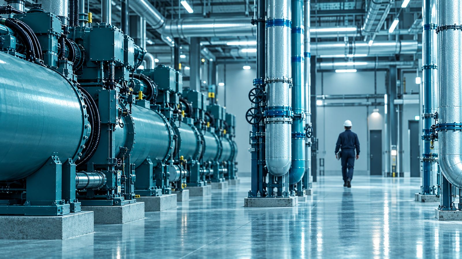 Ice plant compressors in the mechanical room of an events venue