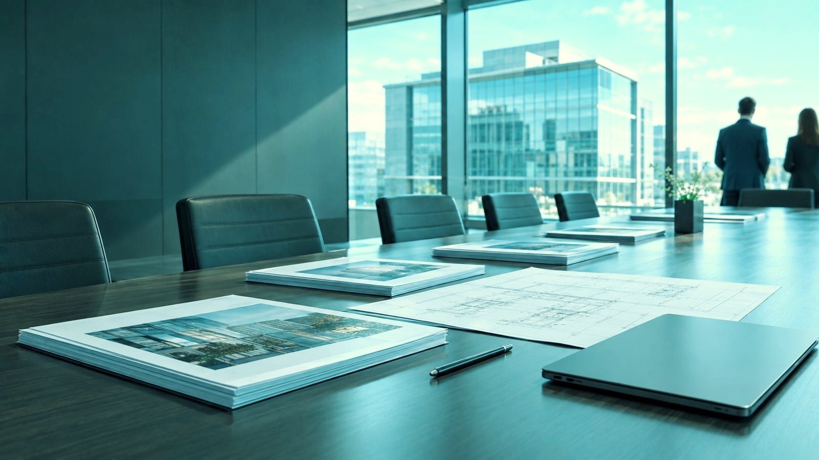 Evaluation table with vendor proposals and architectural drawings