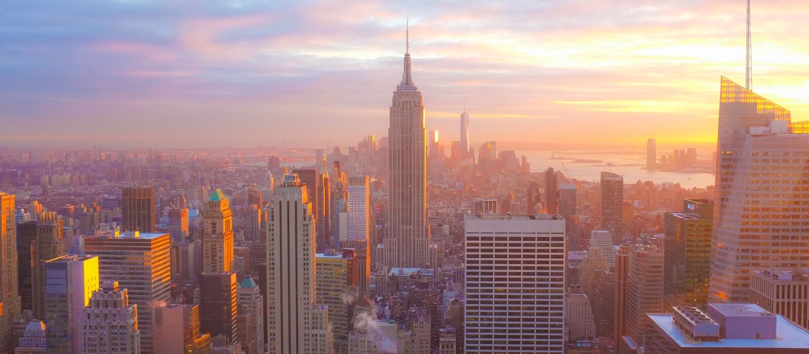 New York City skyline at golden sunrise